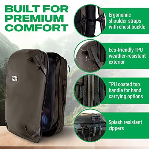 COR Surf Carry On Travel Backpack Bundle | Island Hopper Travel Backpack with Toiletry Bag and Compression Packing Cube Set (28L, Red) - Image 2